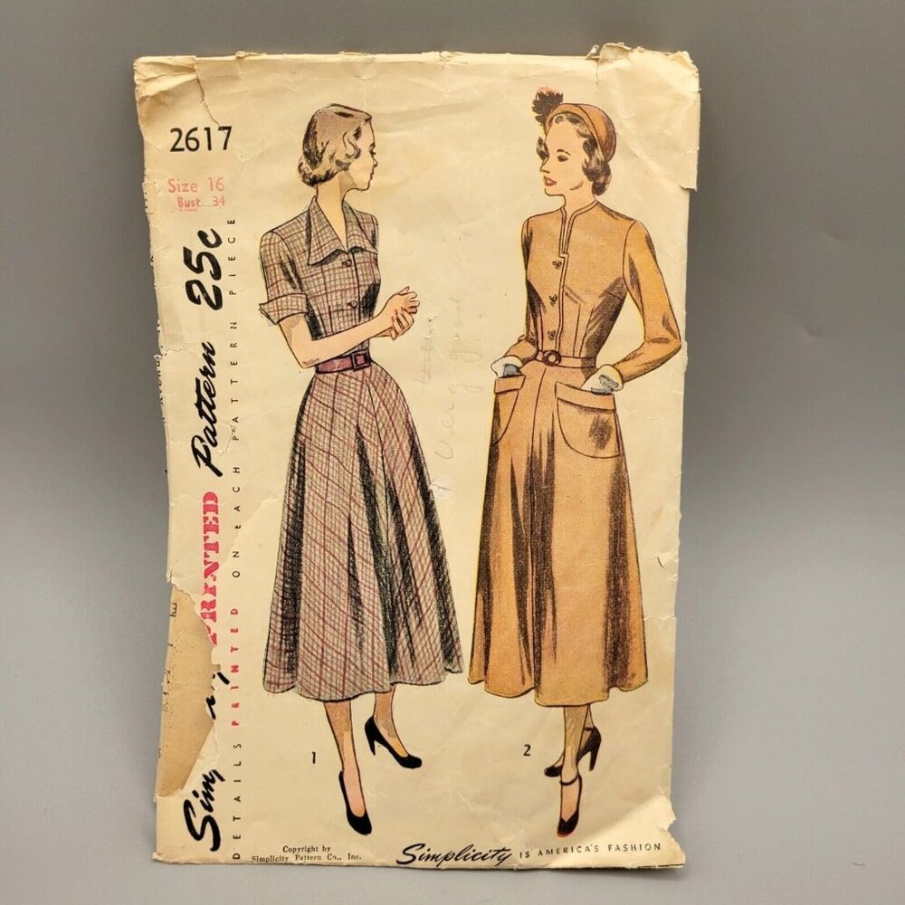 Simplicity 1948 Misses One Piece Dress Dart Fitted Bodice Pattern #2617 Size 16